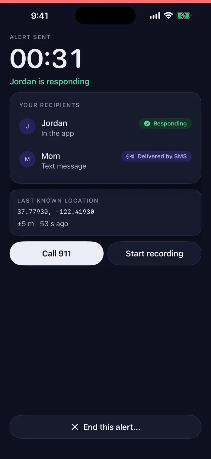 Trust Circle SOS screen